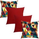 Ver imagem 1 de Kit 4 Capas de Almofadas Composê Evolution Mixta e Vermelho Liso 45cmx45cm