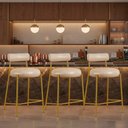 Ver imagem 1 de Banqueta Cozinha Alta com Encosto Kit 3 Industrial Dourado Londres PU Facto D03 - D'Rossi