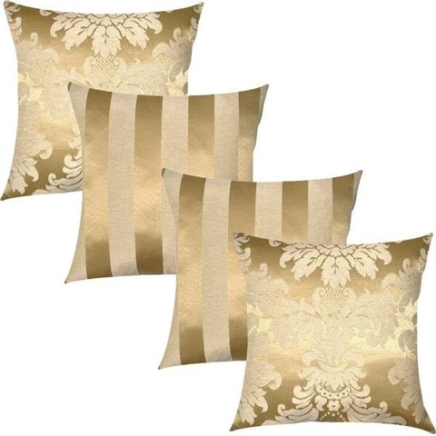 Kit 4 Capas de Almofadas Medalhão e Listrado Dourado 45cmx45cm