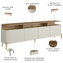Ver imagem 4 de Rack para Sala de Estar Tv 75 Pol 4 Portas 180cm Pés Dourado Clio I03 Louro Luna - Lyam
