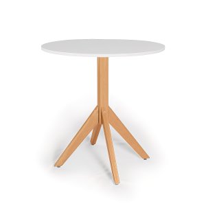 Mesa com Tampo Redondo 80cm e Estrutura Pés de Madeira Branco