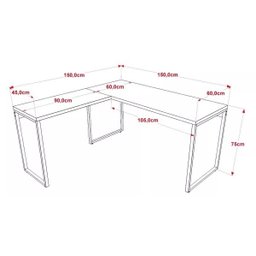 Mesa de Escritório em L Estilo Industrial 1,50x1,50M Kuadra - Nogal - 2