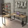 Mesa de Escritório em L Estilo Industrial 1,50x1,50M Kuadra - Nogal - 1
