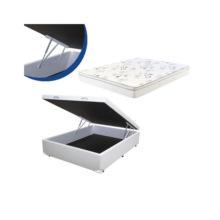 Cama Box Baú Casal Colchão Mola Bonnel + Box Sintético Branco 59x138x188