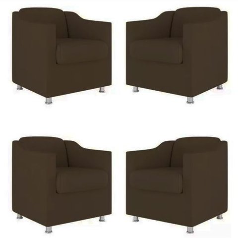 Kit 4 Poltronas Bia Decorativa Reforçada Recepção Clinica Salão Sala de Estar Suede:marrom