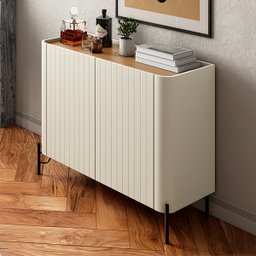 Balcão Buffet 98,5cm P/ Sala Porta Brise 100% Mdf Pés Metal - 1