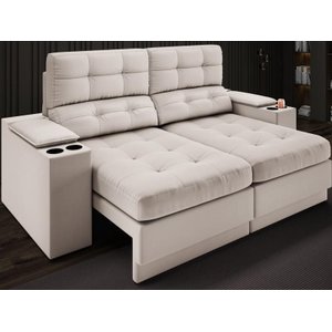 Sofá com Porta Copos e Carregador Usb Eureka 1,70m Assento Retrátil e Reclinável Velosuede -