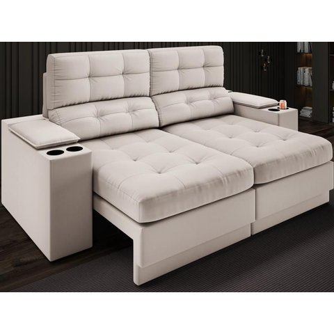 Sofá com Porta Copos e Carregador Usb Eureka 1,70m Assento Retrátil e Reclinável Velosuede -