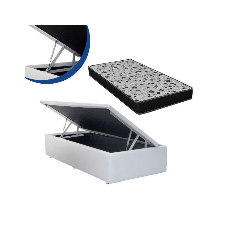 Cama Box Baú Solteiro Colchão Espuma D33 + Box Branca 14x88x188
