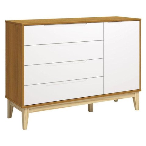 Cômoda com Porta Classic Elfe Branco Acetinado Savana Natural - Reller