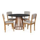 Ver imagem 1 de Mesa de Jantar Redonda Gabi Pret/nor com 4 Cadeiras Estofadas Ella Cinza Claro