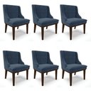 Ver imagem 1 de Kit 06 Cadeiras De Jantar Base Madeira Tabaco Azul Marinho