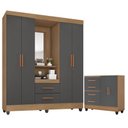 Ver imagem 1 de Guarda Roupa Casal Capela Com cômoda Lite 4 Gavetas 2 Portas Nature Cinza - Móveis Leão