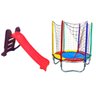 Kit Rosa Cama Elástica 1,50m + Escorregador Médio 3 Degraus - 1