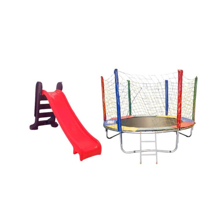 Kit Rosa Cama Elástica 2,3m + Escorregador Médio 3 Degraus Kit Rosa Cama Elástica 2,3m + Escorregador Médio 3 Degraus