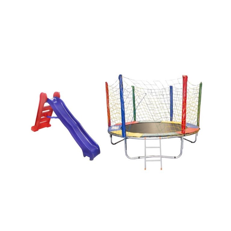 Kit Azul Cama Elástica 2.50M + Escorregador Grande 4 Degraus
