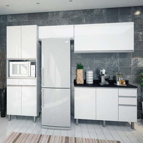 Armário Cozinha Top Class 4 Peças Com Balcão Branco Branco