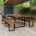 Ver imagem 2 de Mesa Industrial com Bancos Jantar Churrasqueira Área Externa Base de Ferro:nature