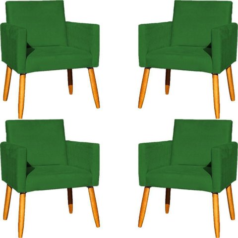 Kit 4 Poltrona para Sala Recepção Consultório Cadeira Nina Pés Palito Verde Suede