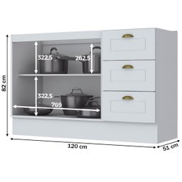 Balcão Pia sem Tampo 03 Gavetas 02 Portas 120 cm Nova York - 3