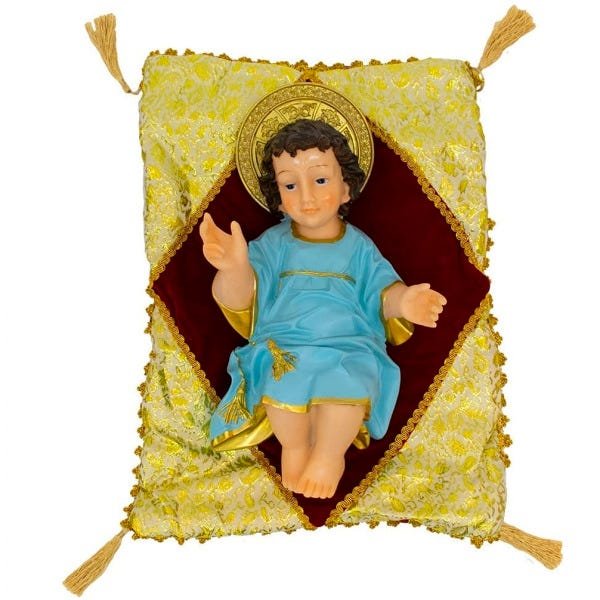 Menino Jesus Roupa Azul Na Almofada 35cm - Enfeite Resina - 1