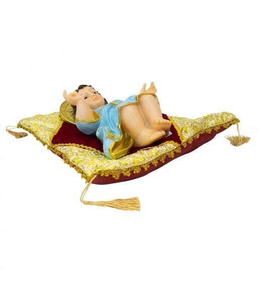 Menino Jesus Roupa Azul Na Almofada 35cm - Enfeite Resina - 3