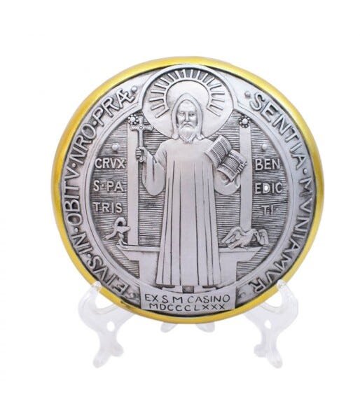 Medalhão São Bento curvado 15cm - Enfeite Resina - 1