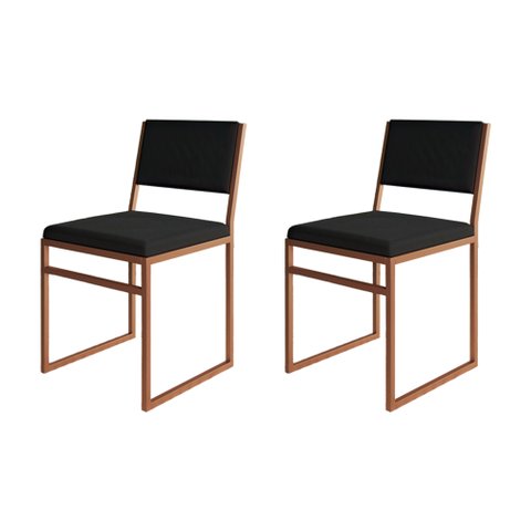 Kit 2 Cadeiras de Jantar Industrial Isa Assento Veludo Preto Base Cobre