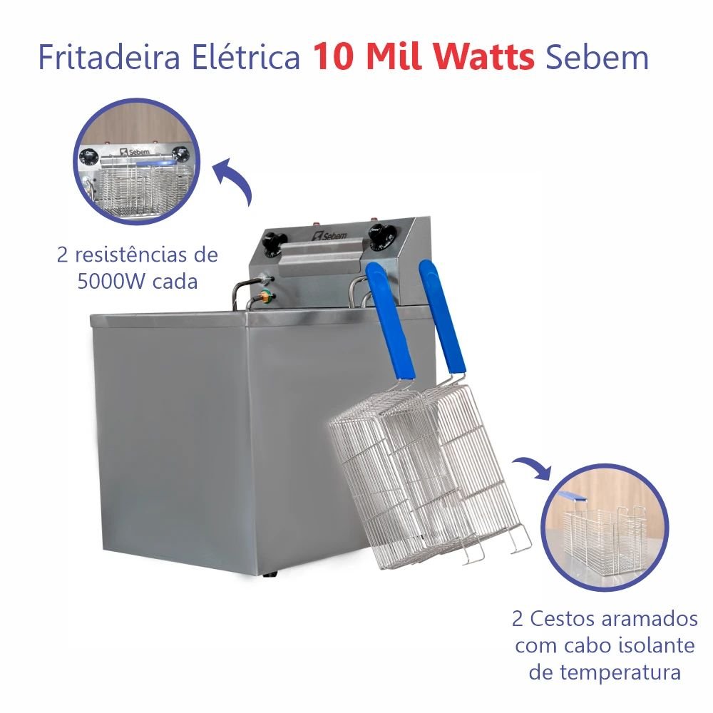 Fritadeira Fritador Elétrica Alta Potencia Zona Fria 2 Cestos Sebem - 2