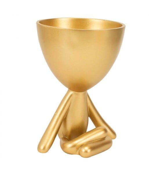 Vaso Dourado Resina Boneco Sentado 14x8x11cm - 2