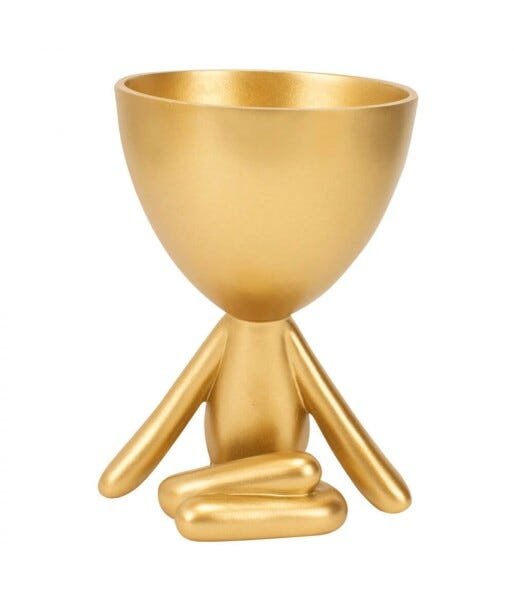 Vaso Dourado Resina Boneco Sentado 14x8x11cm - 1