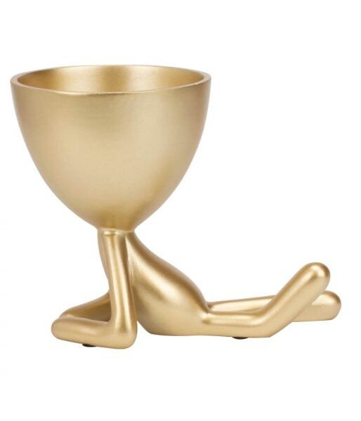 Vaso Dourado Resina Boneco Deitado 13x15x9cm - 3