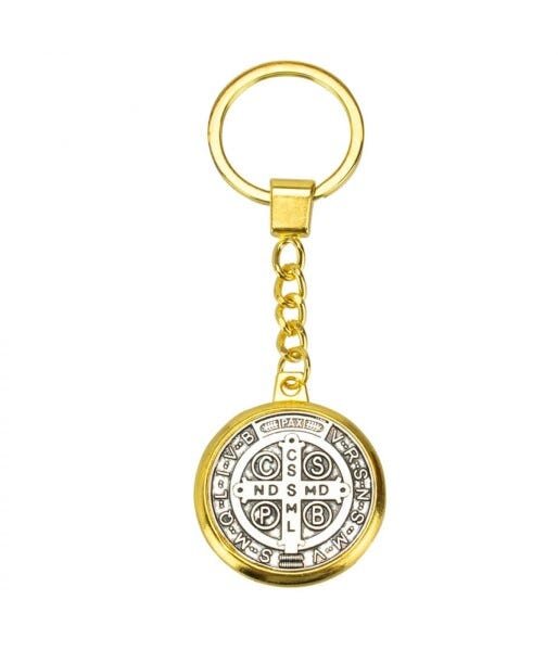 Chaveiro Dourado Medalha São Bento Plano 3x3cm - 2