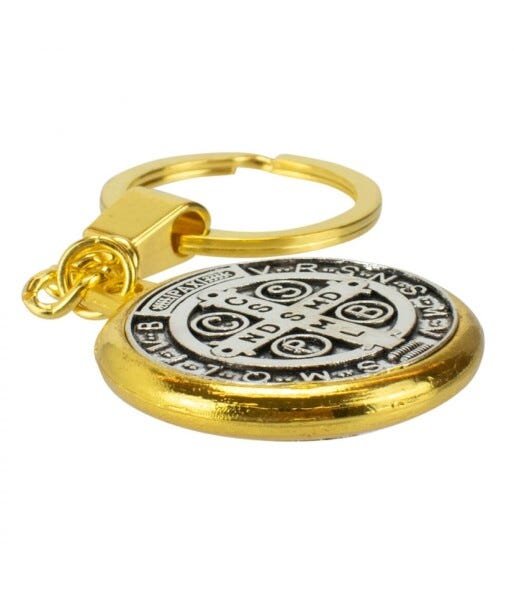 Chaveiro Dourado Medalha São Bento Plano 3x3cm - 3