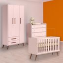 Ver imagem 1 de Conjunto Berço Mini Cama Retrô, Cômoda Trocador e Guarda Roupa Retro Rosa