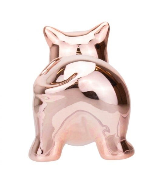 Gato Cerâmica Rosê Deitado 9cm - 4