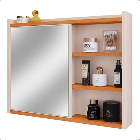 Espelheira Organizadora para Banheiro com Espelho Luxo - Off White / Cinamomo