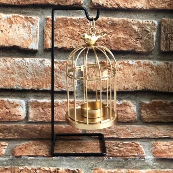 Castiçal Decorativo Gaiola com Pássaro - Rosé Gold - 3