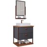 Gabinete para Banheiro com Cuba e Espelheira 60cm em MDF Uni MGM Marrom Cinza - 1