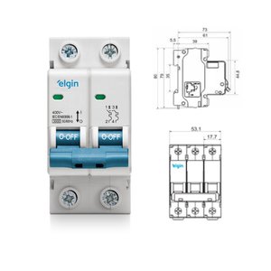 DISJUNTOR DIN BIPOLAR 50A BRANCO CURVA C 3KA ELGIN