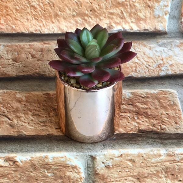 Vaso Rose Gold com Suculenta Artificial Cores - Vermelho escuro - 1