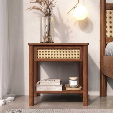 Mesa de Cabeceira Palhinha Natural Madeira Quarto Casal Castanho Cefira  Idimex