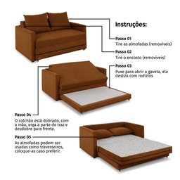 Sofa Cama Casal 147cm Trento Terracota Estofama - 4