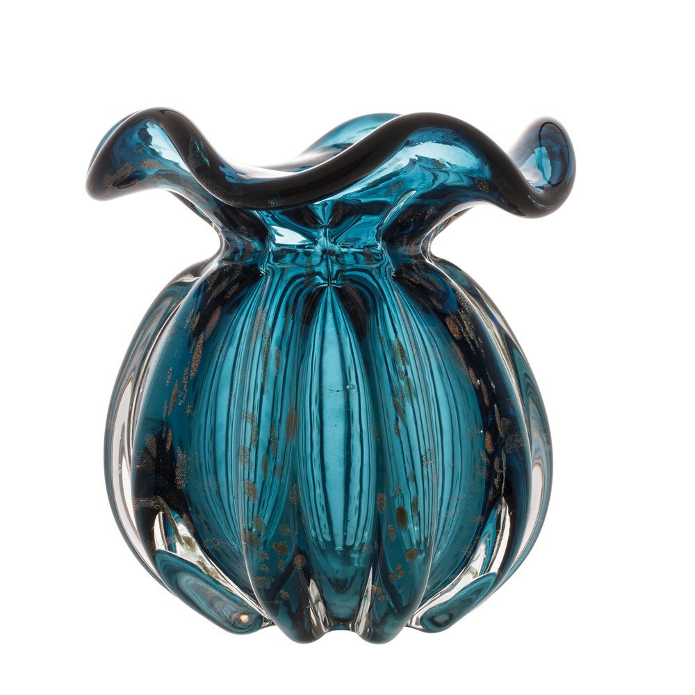 Vaso de Vidro Murano Italy Azul e Rosé 13x11,5cm Lyor - 3