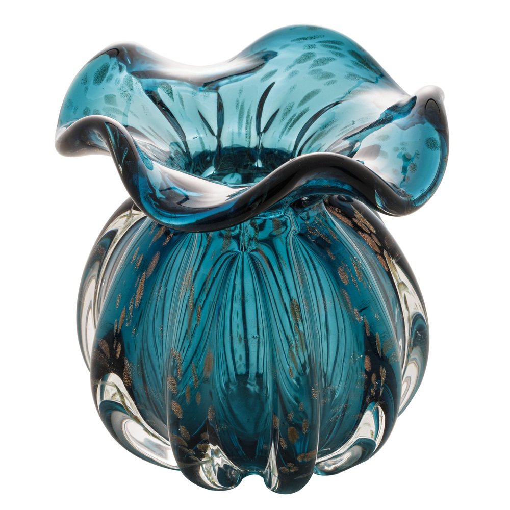 Vaso de Vidro Murano Italy Azul e Rosé 13x11,5cm Lyor - 1