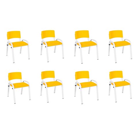 Kit 8 Cadeiras Infantil Iso, Escola, Base Branco- Amarelo
