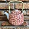 Bule Chaleira Oriental com Infusor e Tampa em Cerâmica 750ml Flores - Vermelho - 1