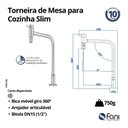 Ver imagem 6 de Torneira de Mesa Cozinha Bica Móvel com Arejador Articulável Slim 1/2" Cromado (1210 C-95)