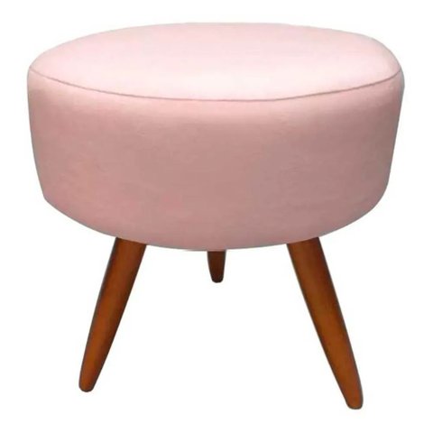 Puff Decorativo Redondo 40 cm Dóris Pé Palito Suede - Rosa Bebê