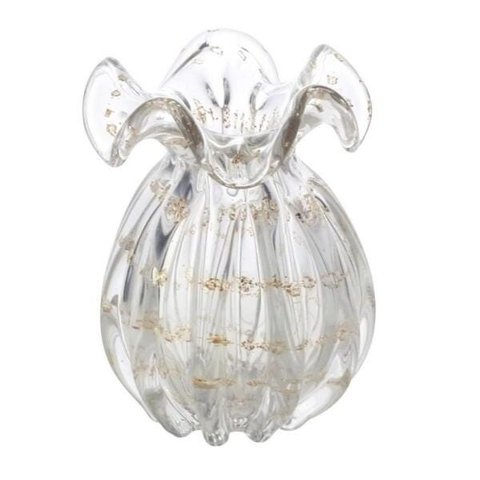 Vaso Murano Italy Transparente e Dourado 17cm Lyor